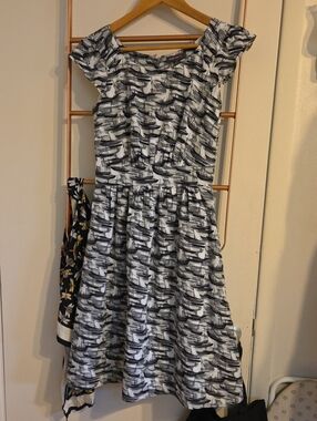 Emily And Fin Black and White Boat Print Fit-and-Flare Dress